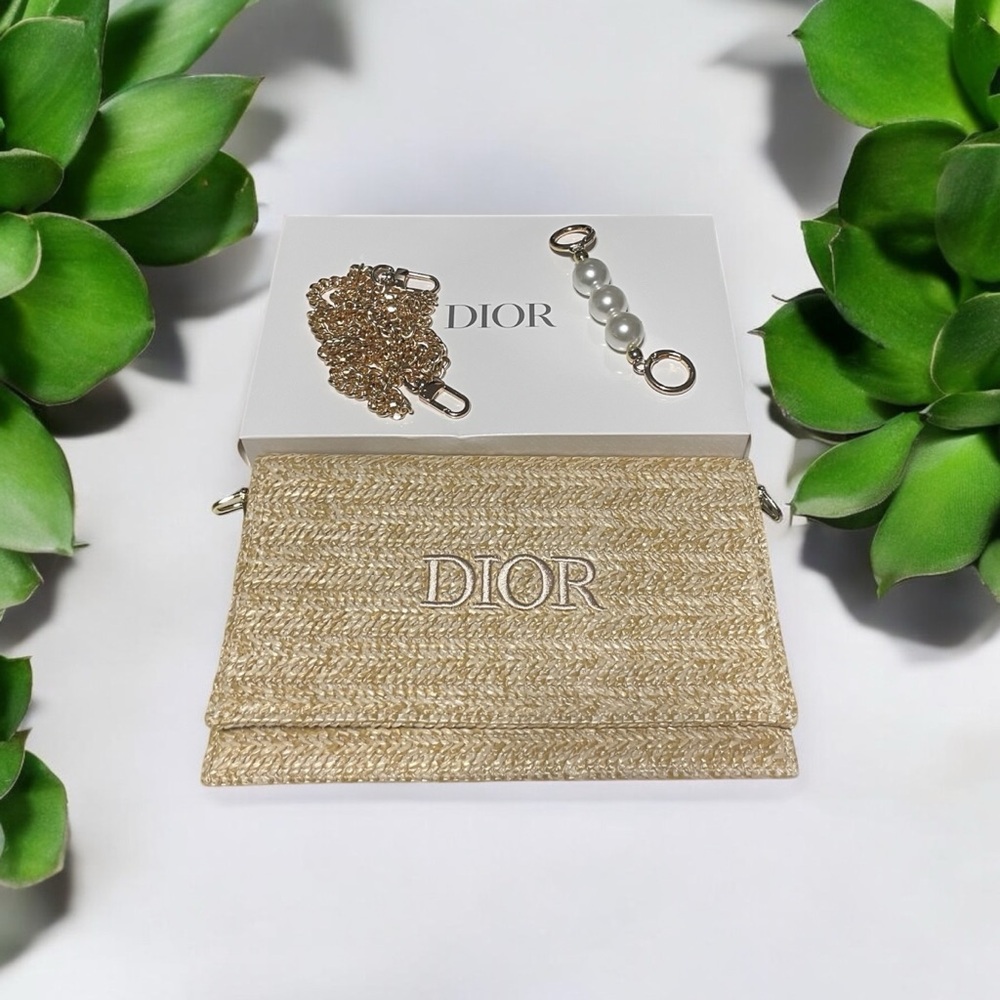 NEW in Box Dior VIP Rafia Clutch with Gold Crossbody Strap - Picture 5 of 8